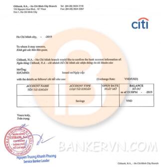 chứng minh tài chính citibank