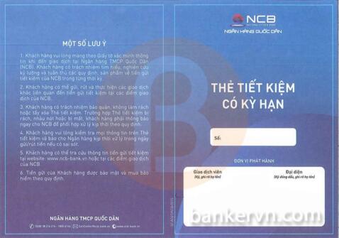 Mặt trước sổ tiết kiệm NCB