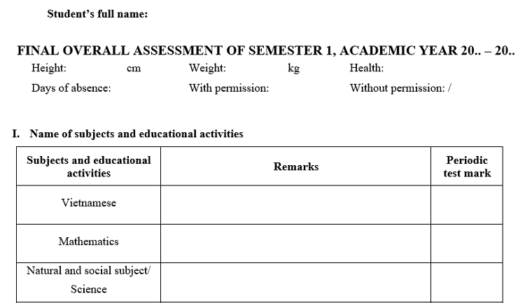 mẫu dịch học bạ cấp 1 sang tiếng anh 02