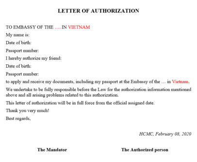 giấy ủy quyền bằng tiếng anh để nộp và nhận thay xin visa