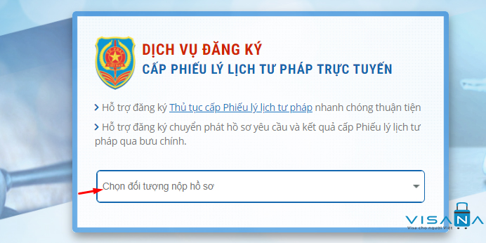 Cổng Dịch vụ đăng ký cấp phiếu lý lịch tư pháp trực tuyến - VISANA