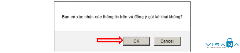 Hộp thoại xác nhận thông tin Đăng ký lý lịch tư pháp trực tuyến - VISANA