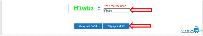 Nhập mã xác thực đăng ký lý lịch tư pháp online - VISANA