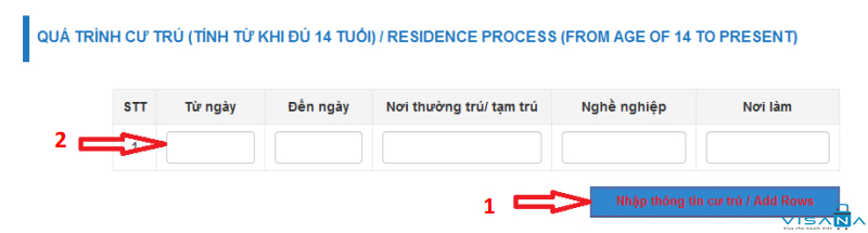Nhập thông tin quá trình cư trú khi đăng ký lý lịch tư pháp trực tuyến - VISANA