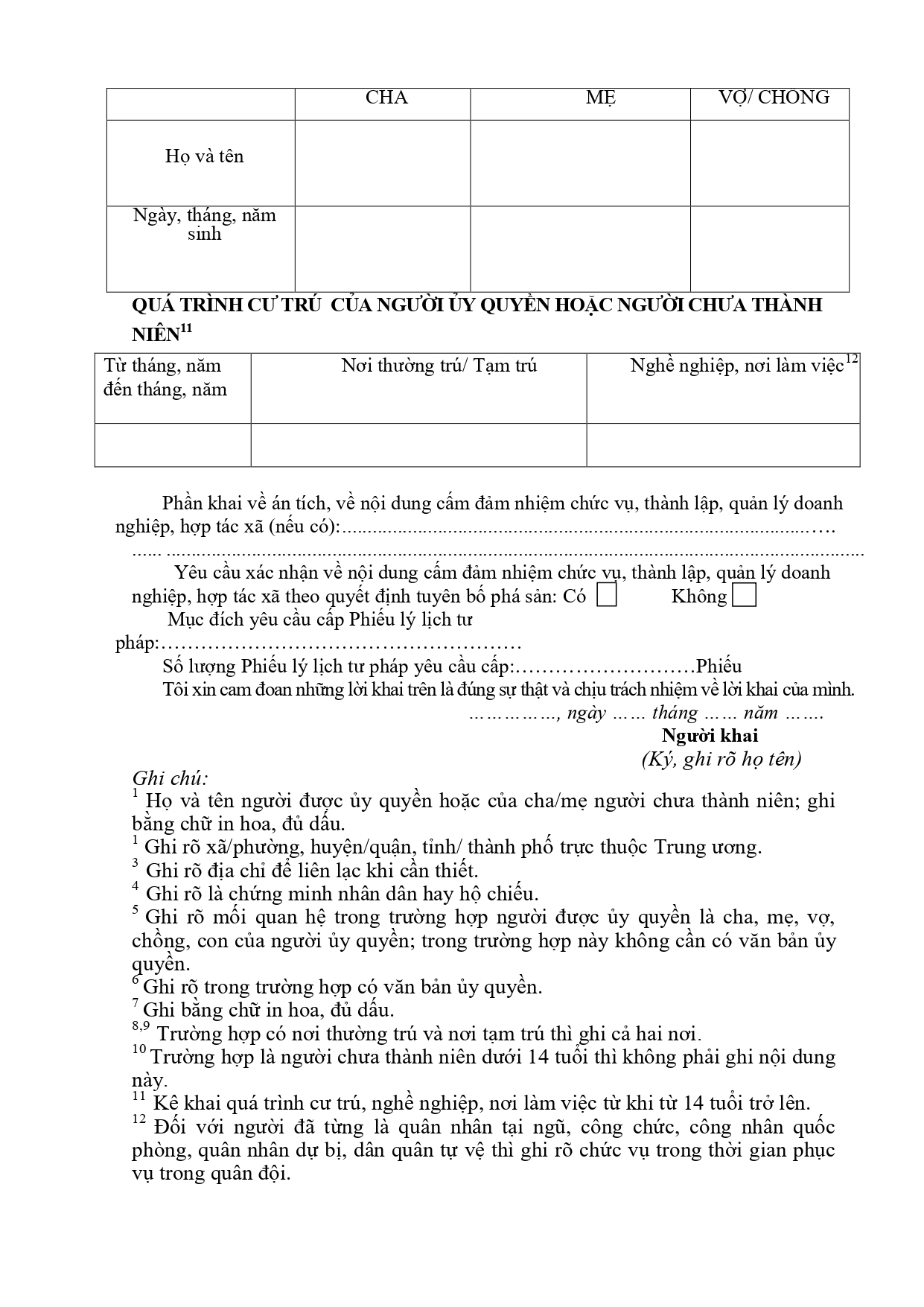 Mẫu tờ khai yêu cầu cấp phiếu lý lịch tư pháp (mẫu số 04/2013/tt-lltp) - Trang 2
