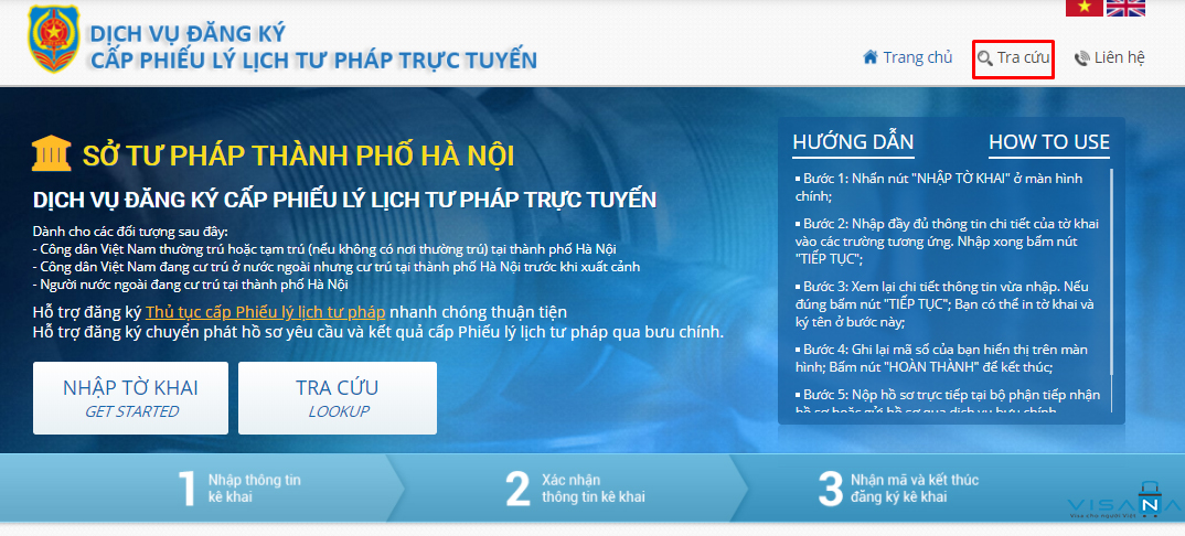 Biểu tượng "Tra cứu" để Tra cứu hồ sơ lý lịch tư pháp trực tuyến