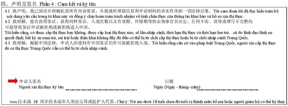 Phần 4 - Tờ khai visa Trung Quốc