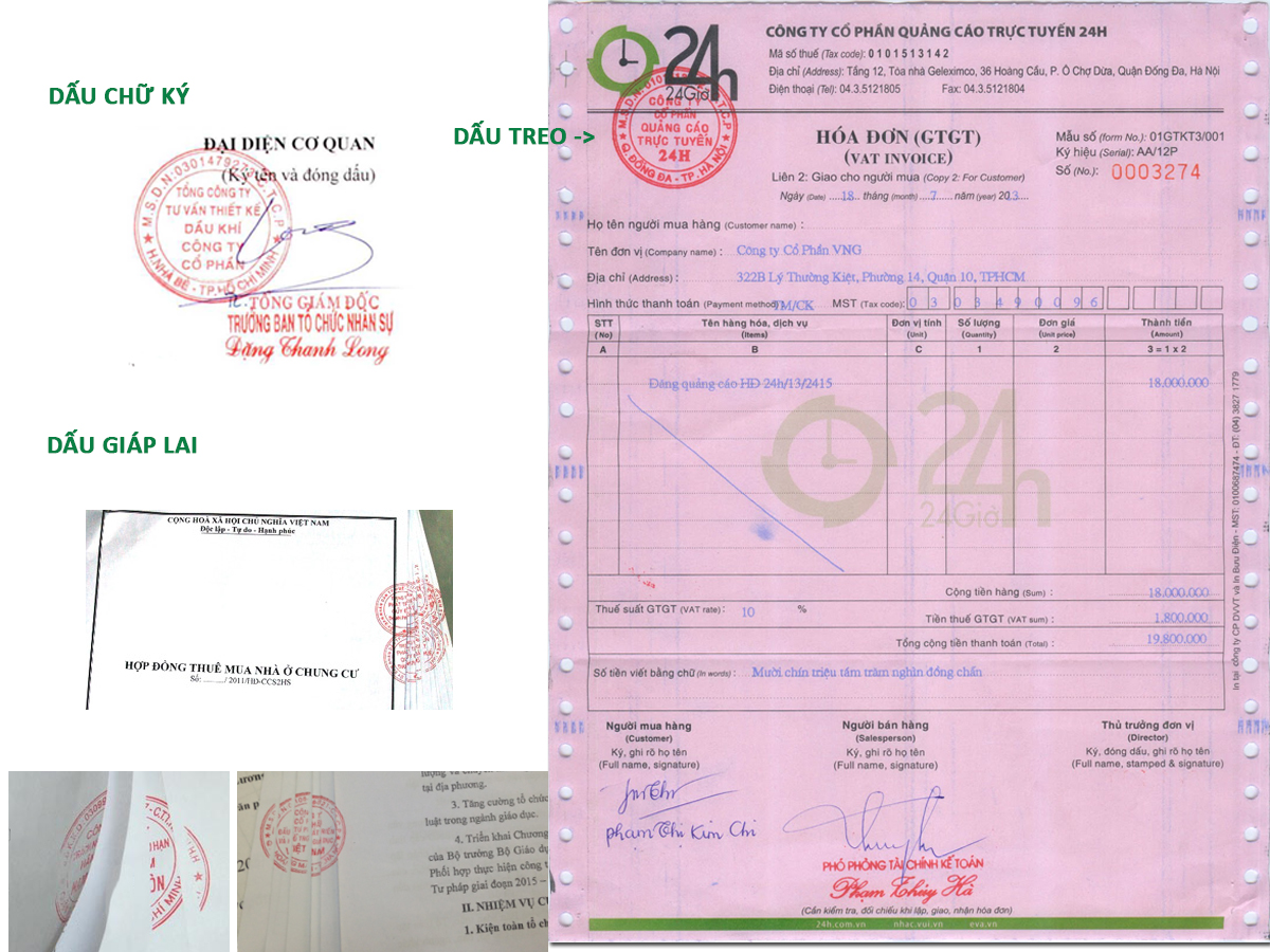 Dấu chữ ký, dấu treo, dấu giáp lai