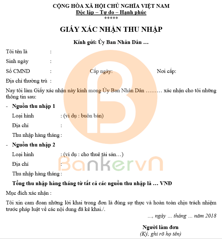 mẫu giấy xác nhận thu nhập cá nhân UBND