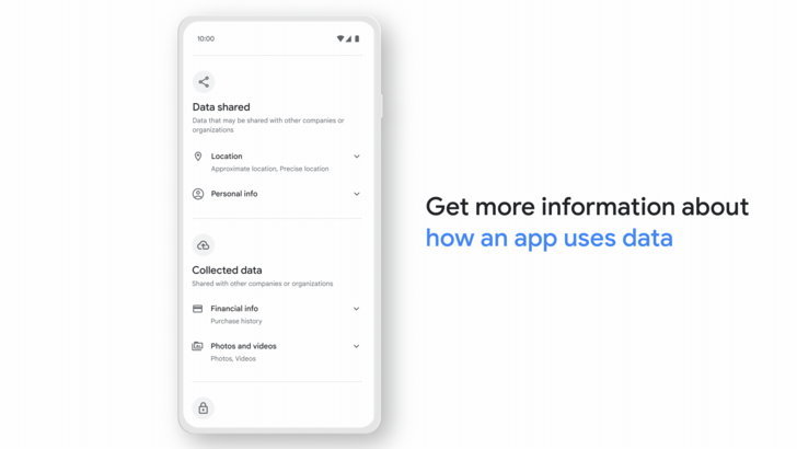 Điện thoại Android hiển thị phần An toàn dữ liệu của ứng dụng trên Google Play