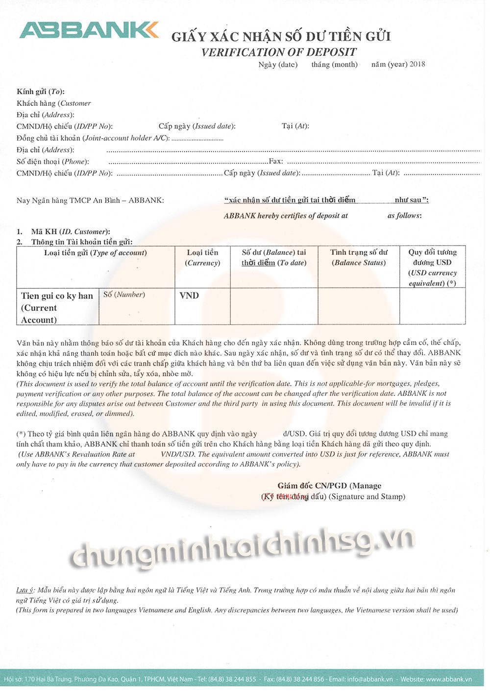 giấy xác nhận số dư abbank