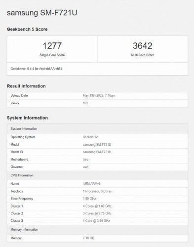 Danh sách Geekbench của Samsung Galaxy Z Flip4