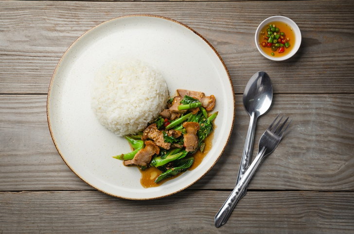 Cơm xào Rau Sốt Hàu  đặt thịt