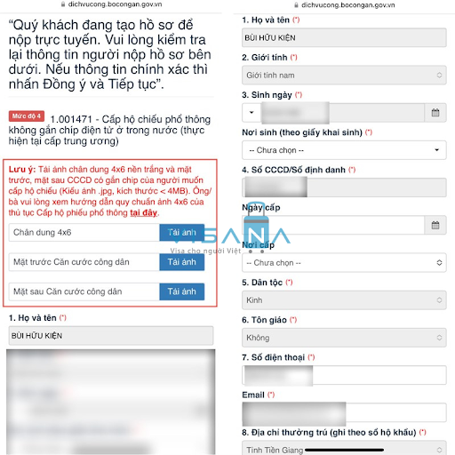 điền đầy đủ thông tin làm hộ chiếu online visana