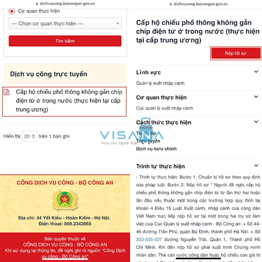 nộp hồ sơ làm hộ chiếu online visana