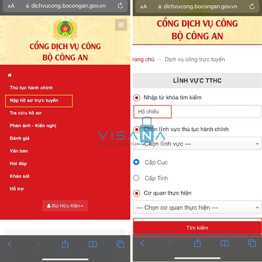 cách nộp hồ sơ trực tuyến làm hộ chiếu online visana