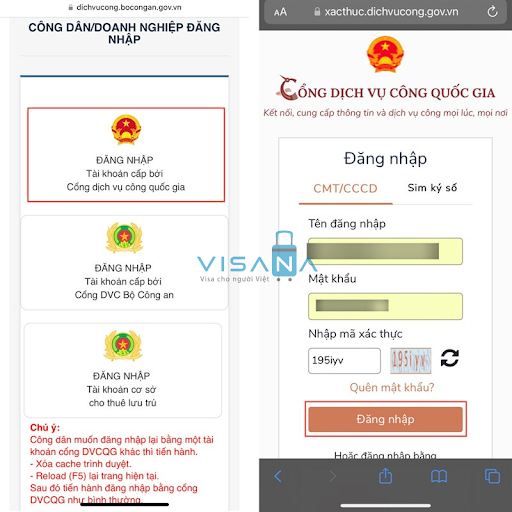 lựa chọn tài khoản làm hộ chiếu online visana