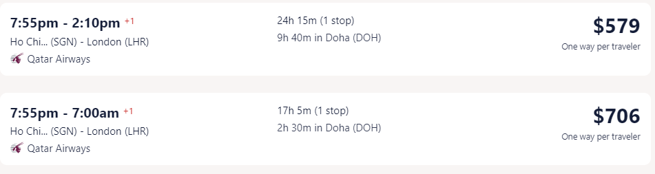Vé máy bay đi Anh - London một chiều hãng Qatar Airways từ Hồ Chí Minh - Visana