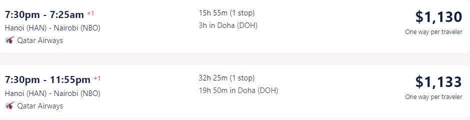Vé máy bay đi Kenya hãng Qatar Airways từ Hà Nội - Visana