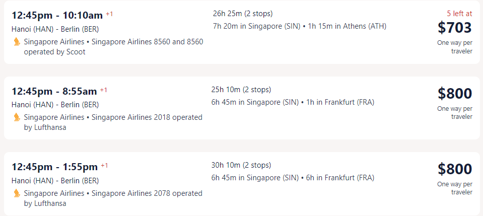Vé máy bay đi Đức - Berlin hãng Singapore Airlines từ Hà Nội - Visana