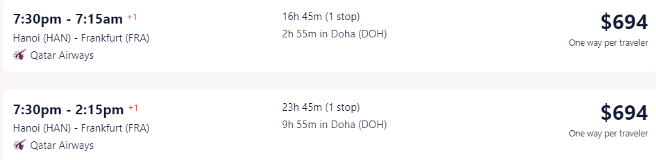 Vé máy bay đi Đức - Frankfurt một chiều hãng Qatar Airways từ Hà Nội - Visana