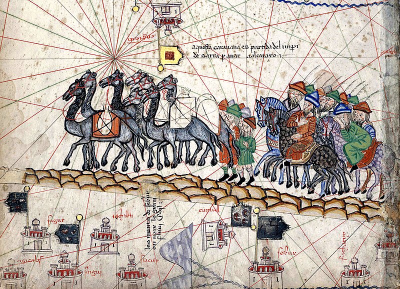 Bản đồ chi tiết Catalan miêu tả Marco Polo đi về phía Đông trong thời kỳ Pax Mongolica. (Ảnh: Wikipedie)
