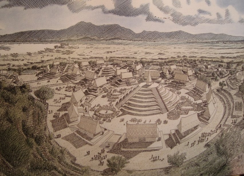 Bức họa về vùng đất Guachimontones cổ xưa. Guachimontones từng là nơi sinh sống của khoảng 40.000 người, có một nền văn hóa độc đáo, được gọi là Truyền thống Teuchitlán. Đó là một trong những nền văn hóa tiền Tây Ban Nha từng phát triển thịnh vượng ở miền tây Mexico.