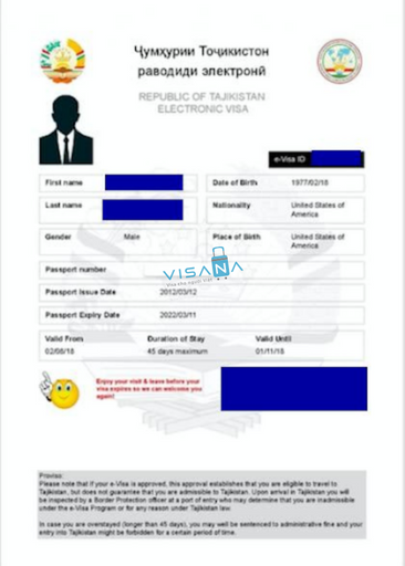 mẫu E-visa Tajikistan visana