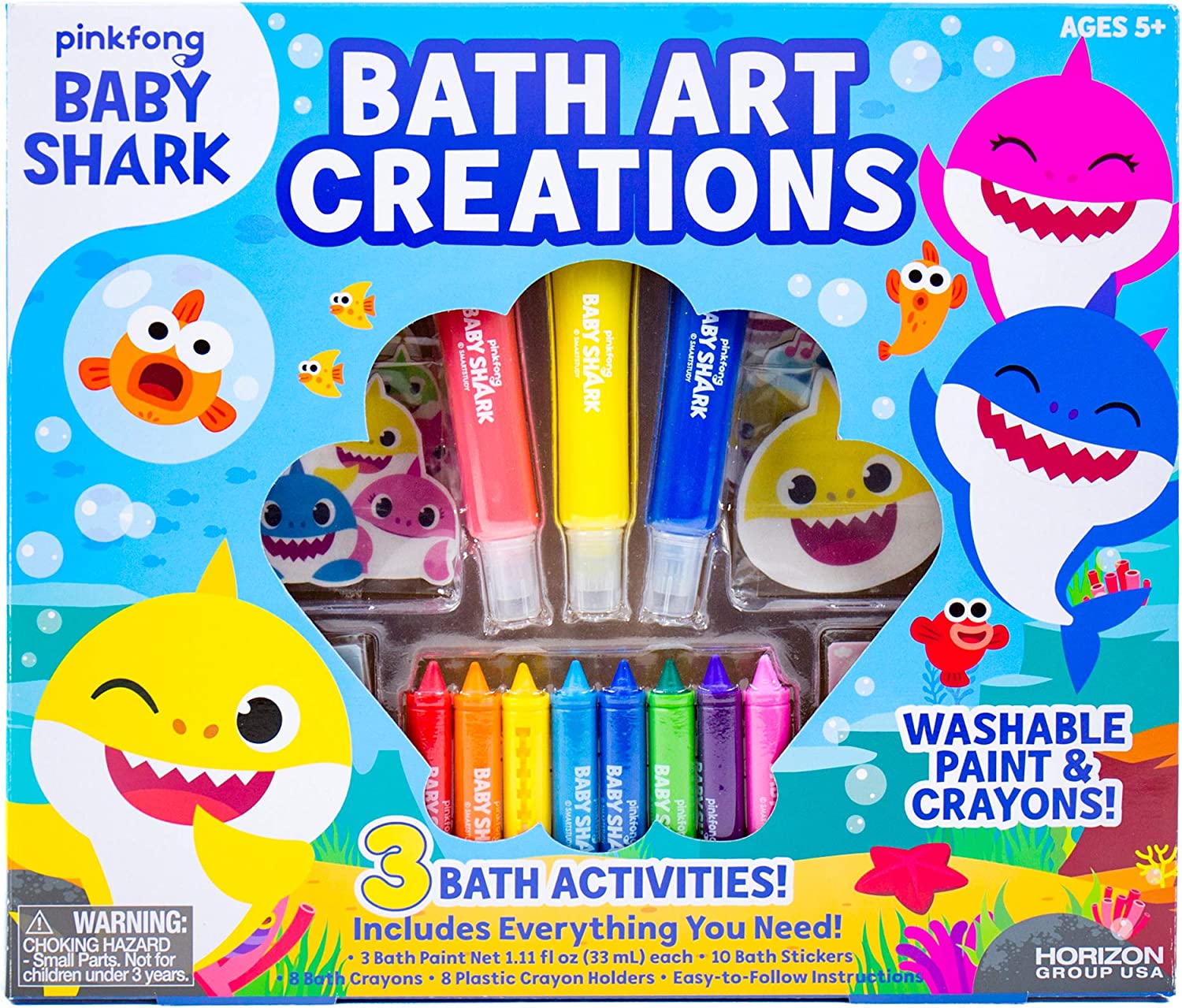 Bộ bút màu và sơn có thể giặt được theo chủ đề Baby Shark với nhiều màu sắc khác nhau. 