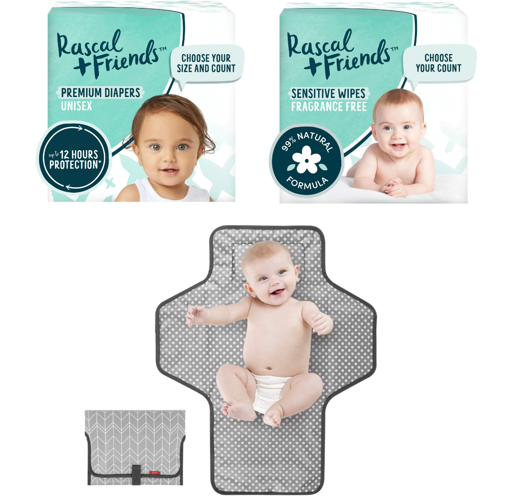 Hộp tã và khăn lau và tấm thay tã di động 