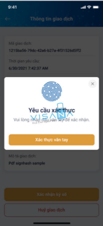 xác nhận Đăng ký tài khoản bằng VNPT SmartCA dịch vụ công visana