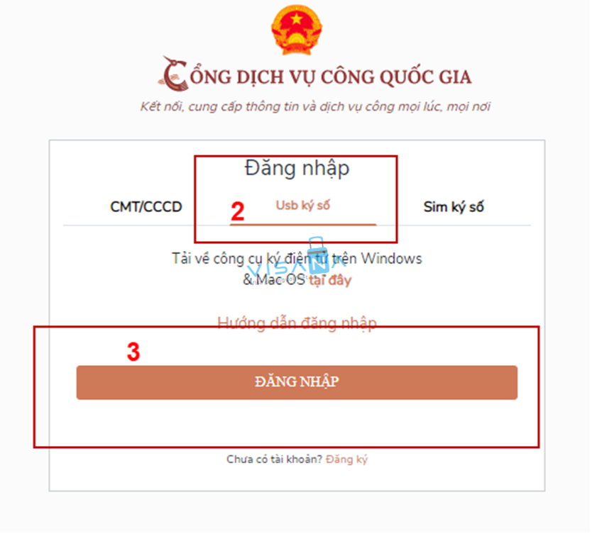 đăng nhập tài khoản cổng dịch vụ công bằng Sim ký số visana