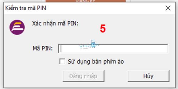 xác nhận mã pin Đăng nhập tài khoản cổng dịch vụ công bằng Sim ký số visana