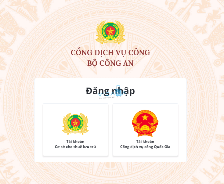 chọn tài khoản đăng nhập dịch vụ công visana