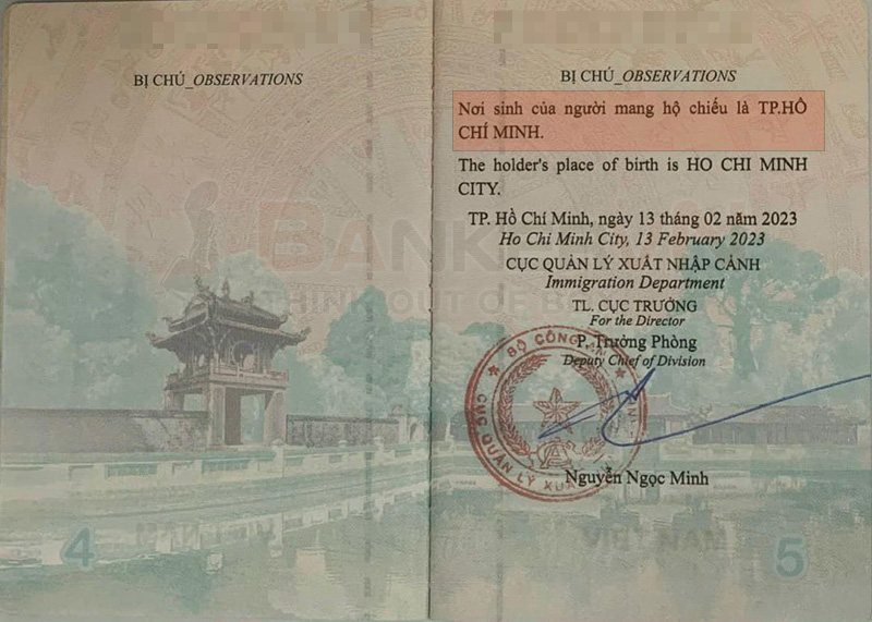 Bị chú nơi sinh trên hộ chiếu