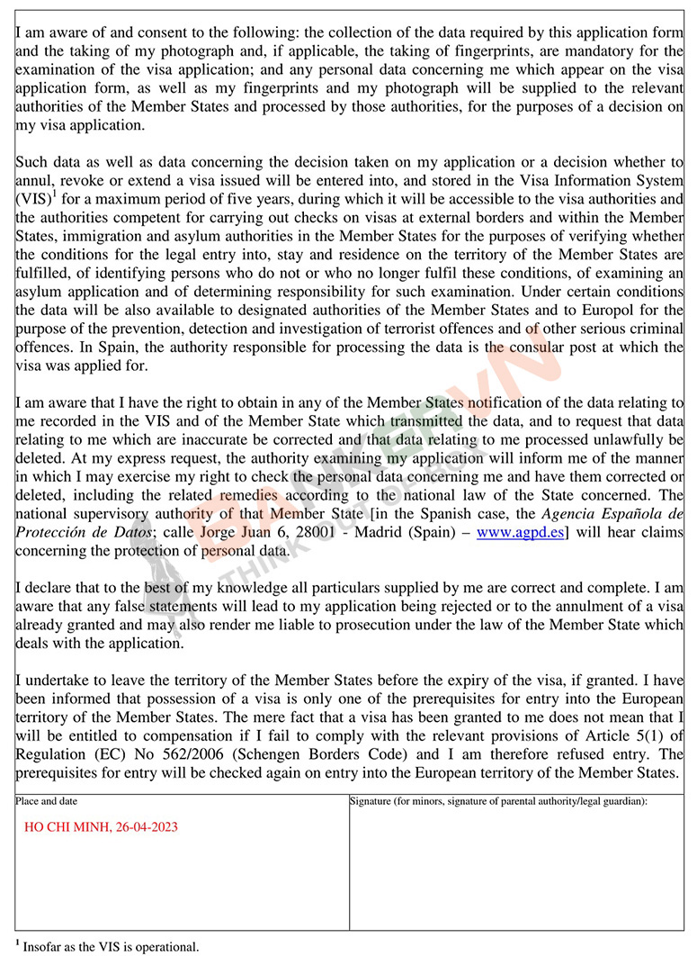 Điền đơn xin visa Tây Ban Nha 6