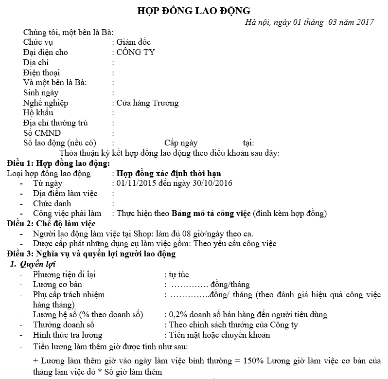 Mẫu hợp đồng lao động đáng tham khảo
