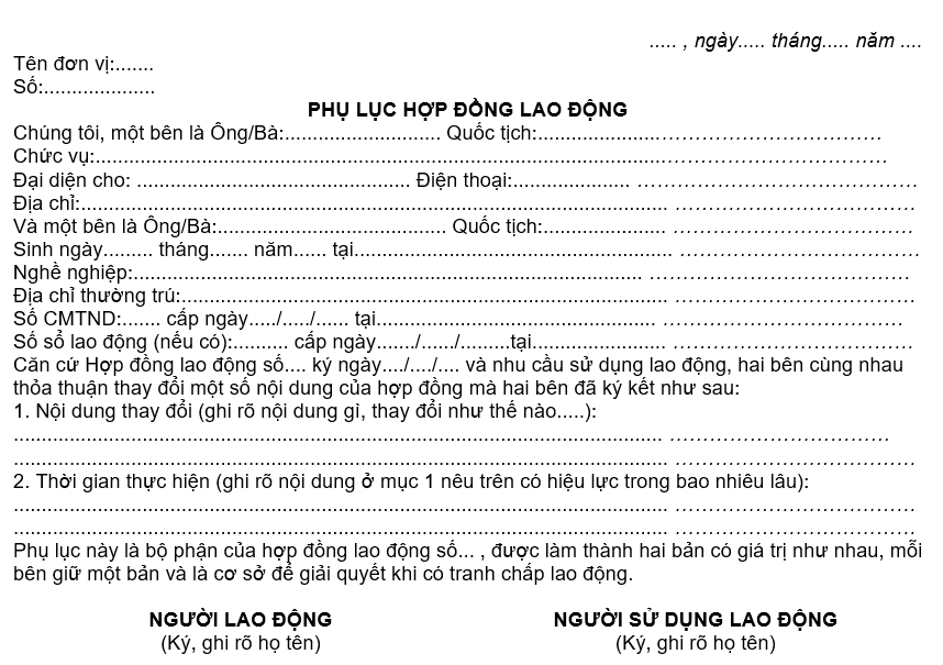 mẫu phụ lục hợp đồng lao động 2