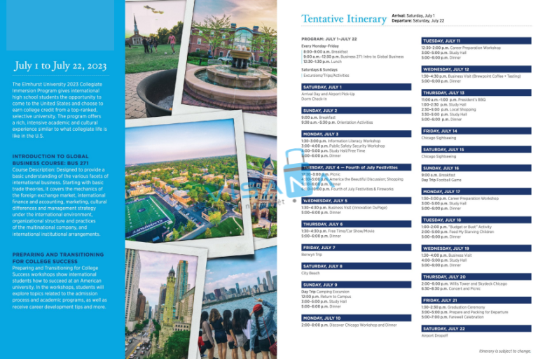 trại hè Mỹ Elmhurst University visana